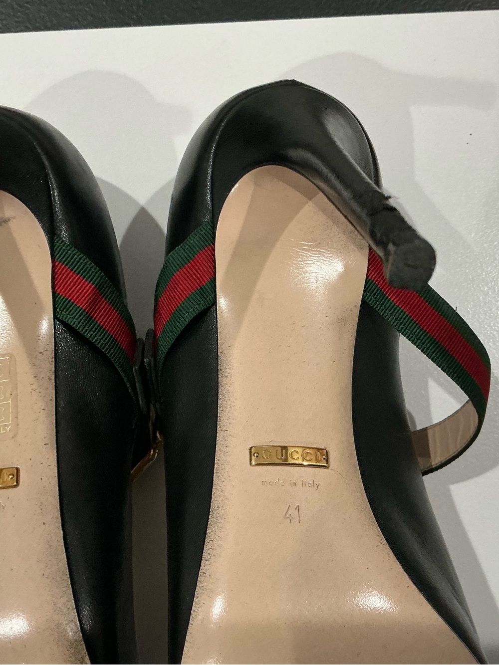 Gucci Black Leather Stiletto Pumps with Red and Green Web Strap 475085 - Picture 12 of 16